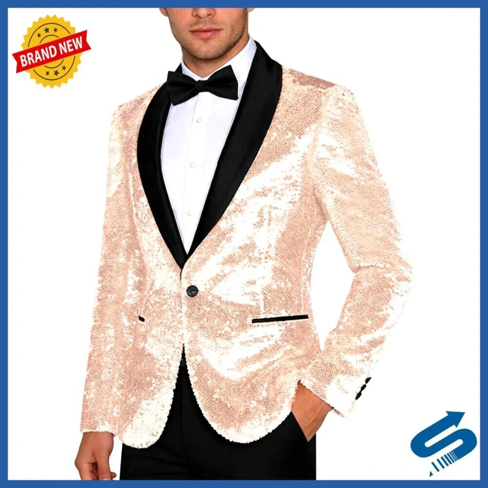 Men's Sequin Tuxedo Suit Set Slim Fit Prom Wedding Party Formal Attire